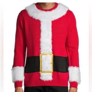 Men's Festive Red Santa Sweater actually holds a 6pack around the belt.